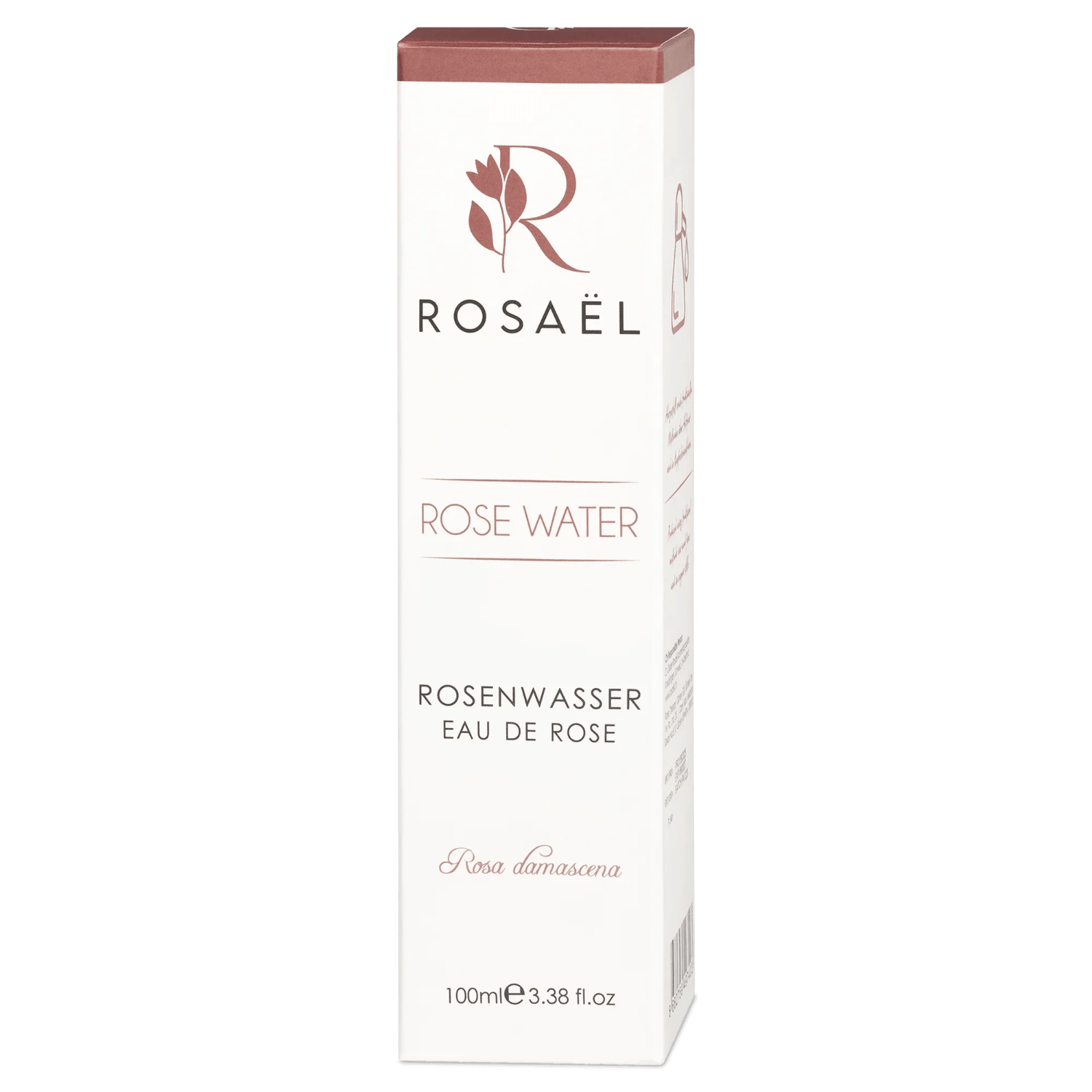 Verpackung des Rosaël Rosenwassers mit Damaszener Rose, 100 ml